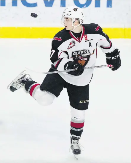  ?? GERRY KAHRMANN/PNG ?? Ty Ronning is kicking up his heels this season with the junior Giants enjoying a return to respectabi­lity. The veteran had scored 23 goals in 23 games going into Wednesday night’s action.