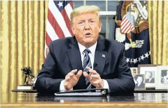  ?? AP African News Agency (ANA) ?? US PRESIDENT Donald Trump addressed the nation from the Oval Office at the White House about the coronaviru­s. |