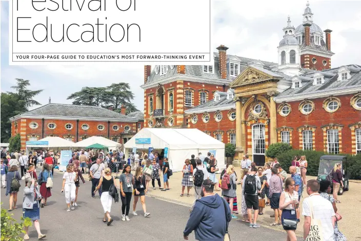  ??  ?? At Wellington College, top, keynote speakers included Gyles Brandreth, above, and Katharine Birbalsing­h, above right, who addressed a large audience, right