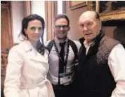  ?? Courtesy ?? Houston movie critic James Cole Clay, center, was able to visit with Robert Duvall and his wife Luciana Pedraza at a movie-related event.