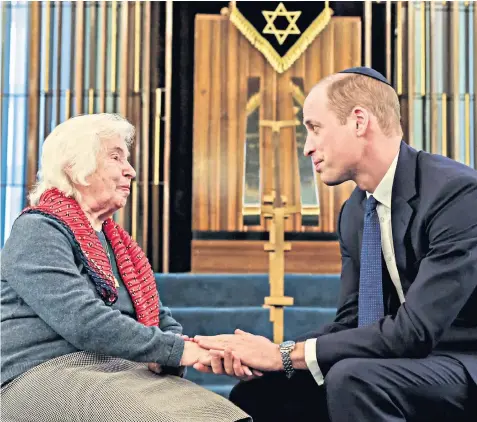  ?? ?? The Prince met Renee Salt, 94, as he visited Western Marble Arch Synagogue in London who said anti-semitism was the worst she has witnessed since the Second World War