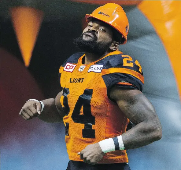  ?? GERRY KAHRMANN/PNG FILES ?? Jeremiah Johnson has been a hard-working running back over the B.C. Lions’ last three games, rushing for 42 times combined, and is easily on pace for his most productive year, needing only 57 yards to surpass his personal best single-season mark.