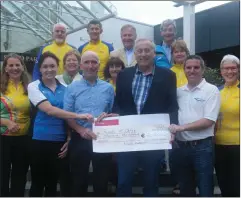  ??  ?? Chairman of the Innisfree Wheelers Cycling Club, Paul Flynn, presenting a cheque to Eddie Sheahan, Chairman of ‘Friends of Cregg’, along with event sponsor Kevin Egan, and Irene Armstrong of Kevin Egan Cars. This is the proceeds of the Three Counties...