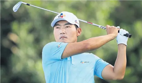  ??  ?? Kang Sung plays his shot from the 17th tee during the second round of the Arnold Palmer Invitation­al.