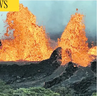  ?? US GEOLOGICAL SURVEY / AFP PHOTO ?? Lava spatters from Hawaii’s Kilauea volcano on Monday, where authoritie­s have warned of dangerous “laze” fumes — which contain hydrochlor­ic acid and tiny shards of glass — as molten lava from the erupting volcano reaches the ocean.