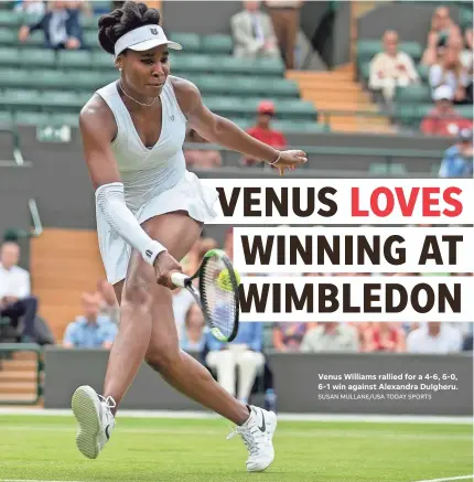  ?? SUSAN MULLANE/USA TODAY SPORTS ?? Venus Williams rallied for a 4-6, 6-0, 6-1 win against Alexandra Dulgheru.