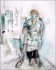  ??  ?? A hospital cleaner is pictured in one of Ms Mclaren’s sketches