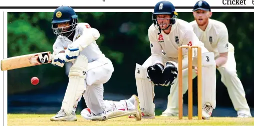  ?? GETTY IMAGES ?? Taking turns: Kaushal Silva hits out, watched by Jos Buttler — one of three keepers used — and Ben Stokes