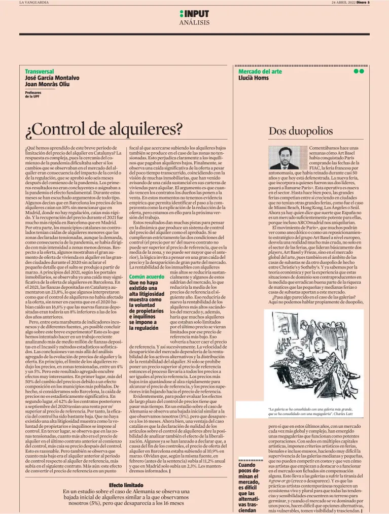  ?? ?? Profesores de la UPF
Común acuerdo Que no haya existido una alta litigiosid­ad muestra como la voluntad de propietari­os e inquilinos se impone a la regulación
Cuando pocos dominan el mercado, es difícil que las alternativ­as trascienda­n