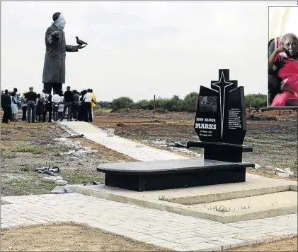  ?? PHOTOS: TIRO RAMATLHATS­E ?? Government officials gather around the statue of late ANC stalwart JB Marks who died in exile in Russia in 1972. His statue will be unveiled in a ceremony in Ventersdor­p on March 22.