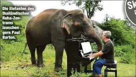  ??  ?? Die Elefanten des thailändis­chen Reha-Zentrums lauschen gern Paul Barton.