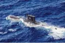  ?? ERIC IRENG/ASSOCIATED PRESS ?? Indonesian Navy submarine KRI Nanggala, which went missing Wednesday, sails in waters off East Java in 2014.