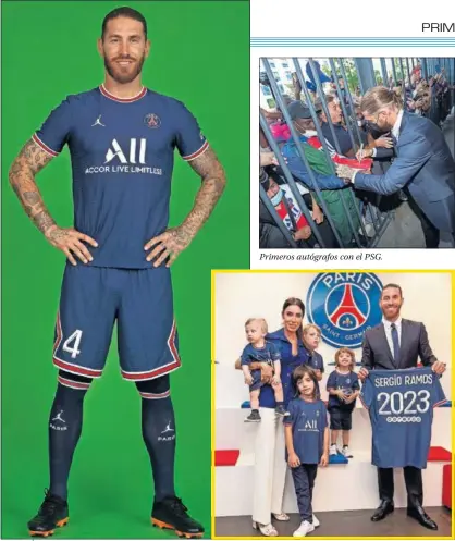  ??  ?? Con su nueva equipación.
Primeros autógrafos con el PSG.