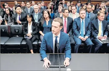  ?? THE ASSOCIATED PRESS ?? Facebook CEO Mark Zuckerberg testified in April before a House panel on the social media site’s massive data breach. On Thursday Gov. Jerry Brown signed a sweeping new privacy law to protect consumers’ online data. It takes effect in 2020.