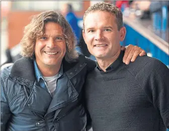  ??  ?? Marco Negri with former Rangers team-mate Jonatan Johansson – the man the Italian credits with discoverin­g Morelos