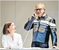  ??  ?? Wasted: Harry Enfield leads the nine-strong cast of Genesis Inc at Hampstead Theatre