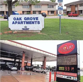  ?? TOP PHOTO BY DOUG HOKE/THE OKLAHOMAN, LOWER PHOTO OKLAHOMAN FILE ?? TOP: The Oak Grove Apartments are pictured May 16. Part of a renovation project includes a proposed new OnCue. BOTTOM: An OnCue service station is pictured in this file photo at 5900 W. Reno Ave. in Oklahoma City.