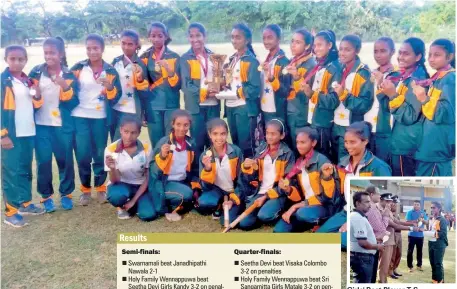  ??  ?? Girls' champions Swarnamali Balika Kandy Girls' Best Player T.S. Kasthuriar­achchi of Swarnamali GS receiving her trophy from the Chief Guest Thilina Hewapathir­ana, SSP Anuradhapu­ra Division