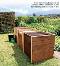  ??  ?? If you have room, three bays for compost is ideal: one to add to, one decomposin­g, and one ready to use.
