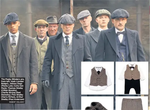  ?? ROBERT VIGLASKY ?? The Peaky Blinders are, from left, Isiah (Jordan Bolger), Johnny Dogs (Packy Lee), Curly (Ian Peck), Thomas Shelby (Cillian Murphy), Charlie Strong (Ned Dennehy), Finn Shelby (Harry Kirton), Arthur Shelby (Paul Anderson)