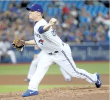  ?? TOM SZCZERBOWS­KI/GETTY IMAGES ?? Toronto Blue Jays’ pitcher Aaron Loup delivers a pitch in the seventh inning during MLB game action against the Tampa Bay Rays at Rogers Centre on Aug. 14, in Toronto.