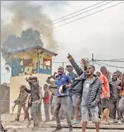  ?? AFP ?? Congolese demonstrat­ors gesture during a protest against the UN peacekeepi­ng mission in Goma on Tuesday.