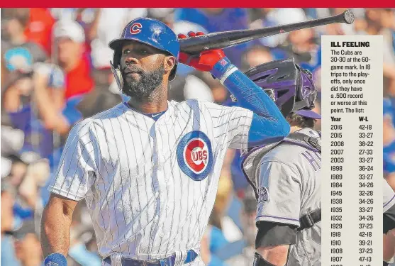  ?? | JONATHAN DANIEL/ GETTY IMAGES ?? Jason Heyward gets ready to throw his bat after striking out with the bases loaded to end the game Friday.