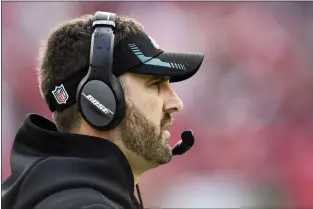  ?? JASON BEHNKEN — THE ASSOCIATED PRESS ?? Eagles head coach Nick Sirianni during the second half of Sunday’s wild-card loss to the Buccaneers.