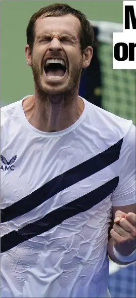  ??  ?? Andy Murray, of Great Britain, reacts after defeating Yoshihito