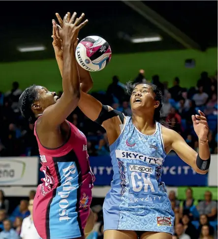  ??  ?? Jhaniele Fowler-Reid, left, and Temalisi Fakahokota­u clash last year.