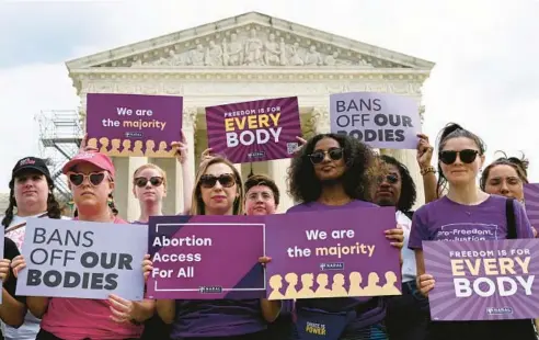  ?? OLIVIER DOULIERY/GETTY-AFP ?? Abortion rights advocates rally outside the U.S. Supreme Court in Washington on April 14.