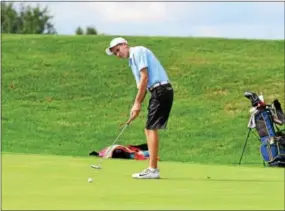  ?? THOMAS NASH — DIGITAL FIRST MEDIA ?? Spring-Ford’s Ben Pochet follows through on a putt during the opening round of the District One Championsh­ip.