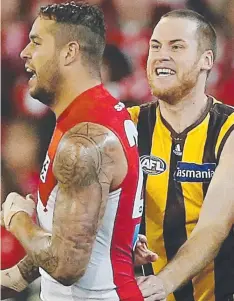  ?? Main picture: WAYNE LUDBEY ?? CHAMPIONS: Alistair Clarkson with his first two draft picks in 2004, Lance Franklin and Jarryd Roughead (top), who played together in the 2013 premiershi­p, before facing off after Franklin moved to Sydney Swans.