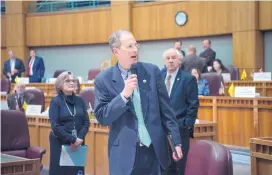  ?? EDDIE MOORE/JOURNAL ?? Senate Majority Leader Peter Wirth, D-Santa Fe, runs a floor session in the New Mexico Senate on Thursday.