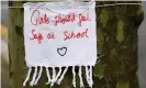  ?? ?? A stitched message tied to a tree outside Highgate School in north London, where pupils staged a walkout in March following alleged abuse and harassment at the school. Photograph: James Veysey/REX/ Shuttersto­ck