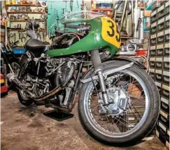  ??  ?? All Ralph’s bikes had names; this 1967 Velo Thruxton is known as ‘Bellowing Bella’