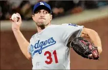  ?? Thearon W. Henderson / Getty Images ?? Max Scherzer of the Dodgers threw 13 pitches in his outing to close out the NLDS against San Francisco. Braves manager Brian Snitker compared it to a side session for Scherzer and said he expected Scherzer to start Game 1.