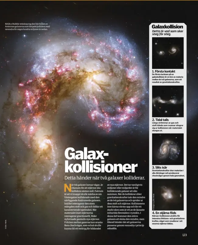  ??  ?? NASA:S Hubble-teleskop tog den här bilden av Antennae galaxerna som började kollidera med varandra för några hundra miljoner år sedan.