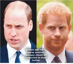  ??  ?? William and Harry
agree another autopsy should be conducted on their
mother