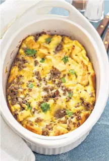  ?? 123RF ?? Breakfast strata with cheese and sausage.
