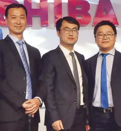  ??  ?? Concepcion Midea Inc. deputy GM Charles Zhang, Midea Group overseas market-refrigerat­or division GM Zeal Jiang and laundry division GM Rooney Xiao.