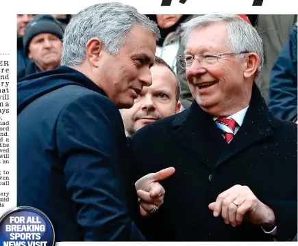  ?? GETTY IMAGES ?? Warm words: Jose Mourinho (left) and Sir Alex Ferguson enjoy a conversati­on at Old Trafford in February