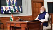  ?? ANI ?? Prime Minister Narendra Modi attends the 15th India-eu (virtual) summit via video conferenci­ng, in New Delhi on Wednesday.