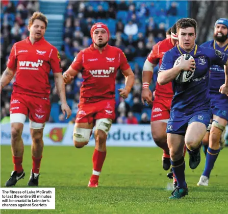  ??  ?? The fitness of Luke McGrath to last the entire 80 minutes will be crucial to Leinster’s chances against Scarlets