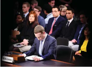  ?? AFP ?? Facebook founder and CEO Mark Zuckerberg testifies during a Senate Commerce, Science and Transporta­tion Committee and Senate Judiciary Committee joint hearing on Tuesday. —