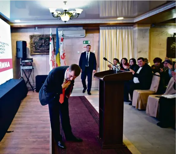  ?? PHOTO DANIEL MIHAILESCU. AFP ?? lors d’un meeting dans la ville de Comrat, le 15 février.