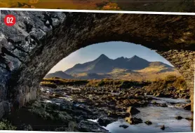  ?? ?? 02 SLIGACHAN BRIDGE
This image of the Cuillins was taken mid-morning on a clear and bright day underneath the bridge to add a natural frame
Lens Canon RF 24-105mm F4L IS USM Exposure 1/13 sec, f/16, ISO100