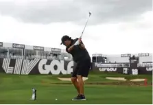  ?? STEVEN PASTON/PA VIA AP ?? Phil Mickelson plays on the 18th hole at the Centurion Club in Hertfordsh­ire, England, during Wednesday’s pro-am event ahead of the LIV Golf series debut near London.