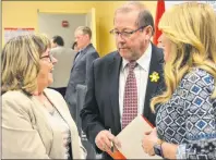  ?? COLIN MACLEAN/JOURNAL PIONEER ?? Barb Broome, left, executive director of the East Prince Youth Developmen­t Centre, chats with Sonny Gallant, minister of workforce and advanced learning, and Tina Mundy, minister of family and human services, during a funding announceme­nt in Summerside...