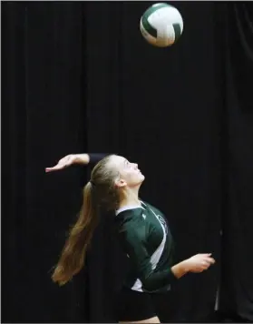  ?? MIKE BUSH/NEWS-SENTINEL ?? Elliot Christian setter Frankie Tucker gets ready to serve the volleyball in a CCAA home match against Venture Academy on Oct. 11.